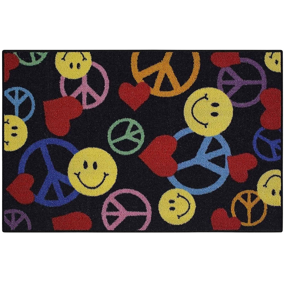 Smiley Peace Signs Rectangular Rugs, Black