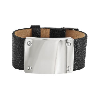 Mens Stainless Steel Leather Bracelet-JCPenney
