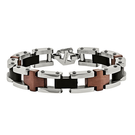 Mens Stainless Steel Brown & Black Ip-Plated Chain Bracelet