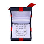 DiamonArt® White Cubic Zirconia Sterling Silver Square 4 Pair Earring Set