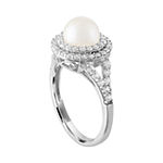 Womens Cultured Freshwater Pearl & Lab-Created White Sapphire Sterling Silver Cocktail Ring