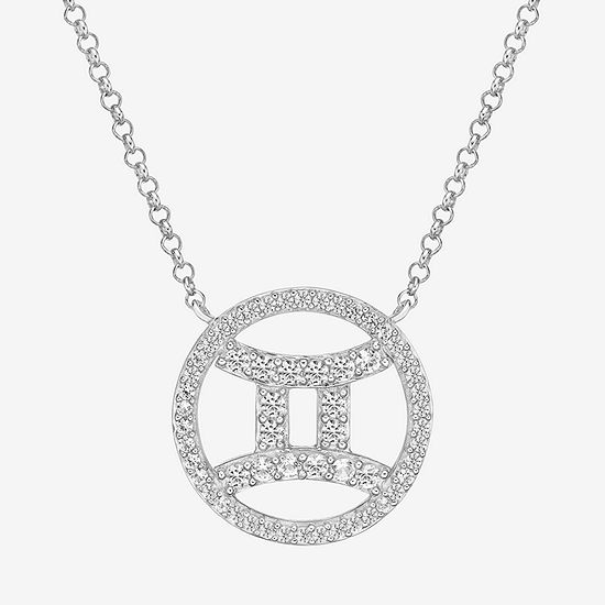 Leo Womens Simulated Cubic Zirconia Sterling Silver Round Pendant Necklace