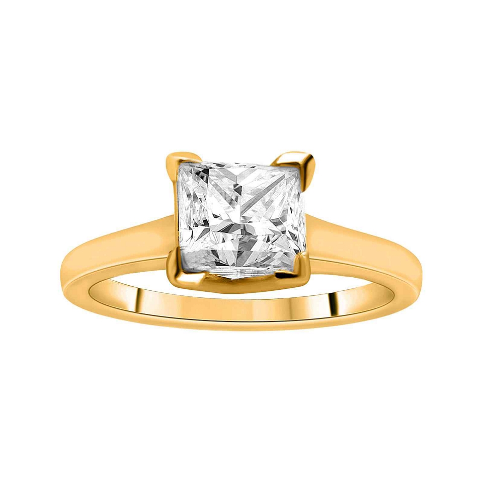 1 CT. Princess Diamond Solitaire 14K Yellow Gold Ring, Yellow/Gold, Womens