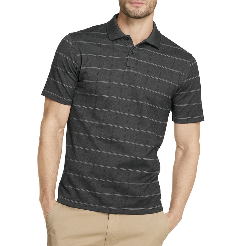 Van Heusen Short Sleeve Windowpane Polo Shirt, Black, Mens