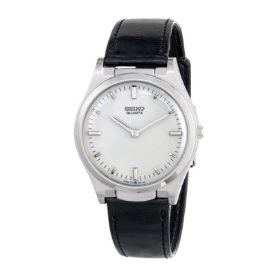 Seiko® Mens Stainless Steel Leather 