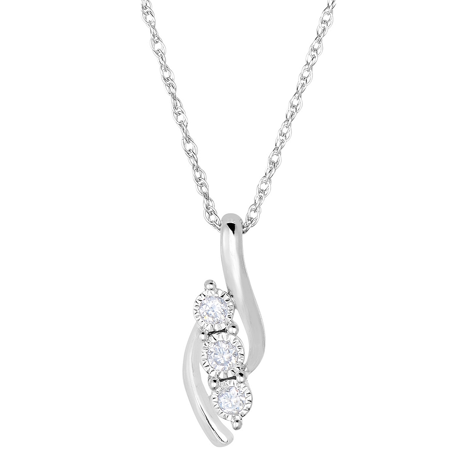 TruMiracle 1/5 CT. T.W. Diamond Sterling Silver 3 Stone Pendant, Womens