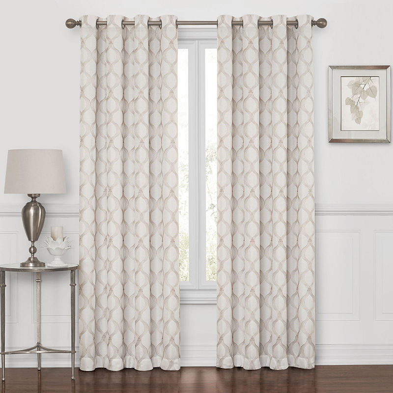 Embroidered Geometric 100% Blackout Grommet-Top Curtain Panel
