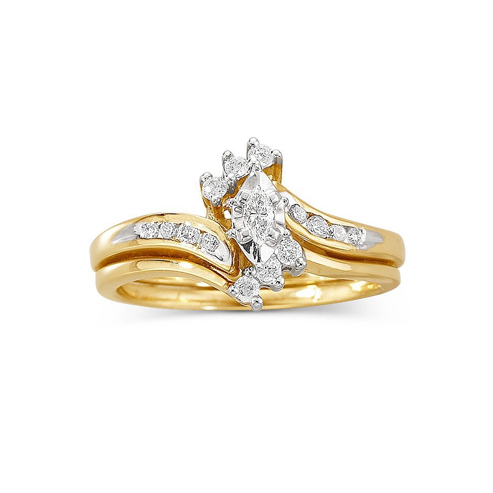 1/4 CT. T.W. Diamond 10K White or Yellow Gold Wedding Ring Set, Yellow/Gold,