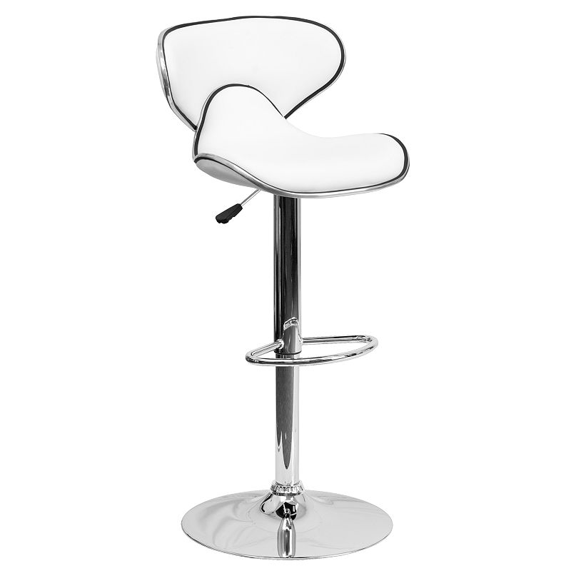 Cozy Mid-Back Adjustable Height Barstool-Color: White