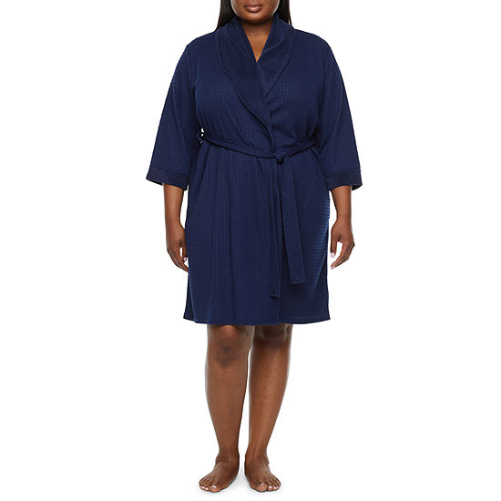 Liz Claiborne Womens Plus 3/4 Sleeve Knee Length Robe