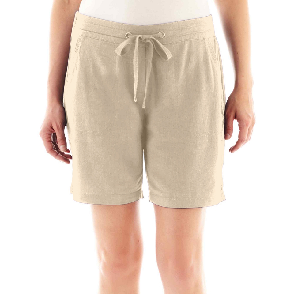 St. Johns Bay Linen Bermuda Shorts   Petite, Khaki, Womens