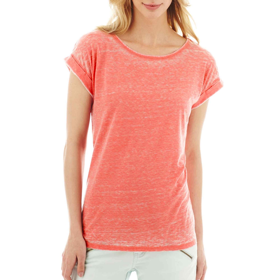 I Jeans By Buffalo Short Sleeve Burnout Tee, Coral, Womens