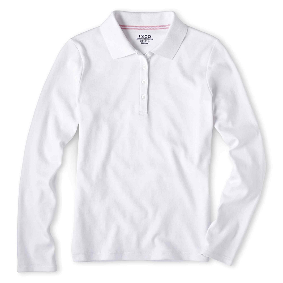 Izod Long Sleeve Polo Shirt   Girls 4 18 and Girls Plus, White, Girls