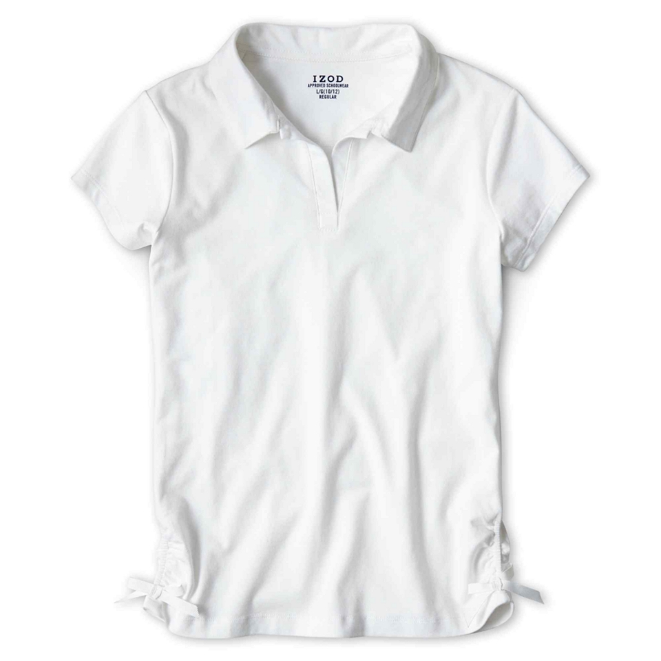 Izod Short Sleeve Johnny Collar Polo Shirt   Girls 4 18 and Girls Plus, White,