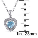 Womens Diamond Accent Genuine Blue Topaz Sterling Silver Heart Pendant Necklace