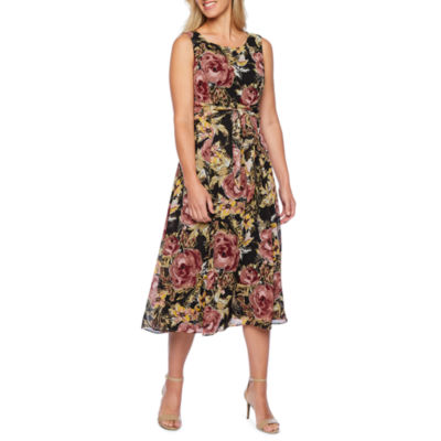 Black Label by Evan-Picone Sleeveless Floral Midi Fit + Flare Dress