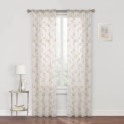 Regal Home Meadow Embroidered Sheer Rod Pocket Curtain Panel