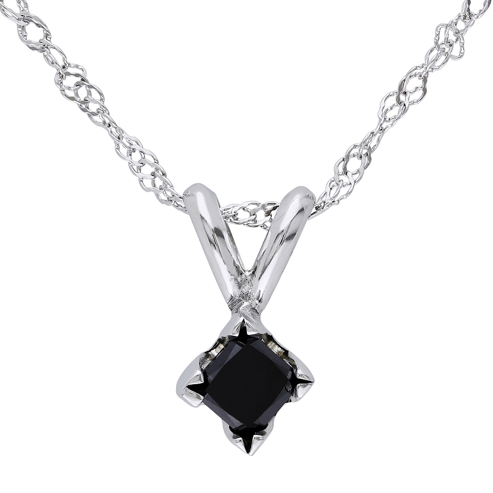 1/4 CT. T.W. Princess Cut Color Treated Black Diamond Pendant, White, Womens