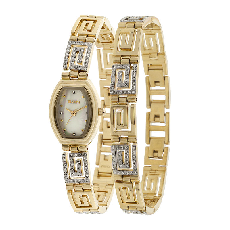 UPC 049353765563 Elgin Womens Greek Key Crystal Watch and Bracelet