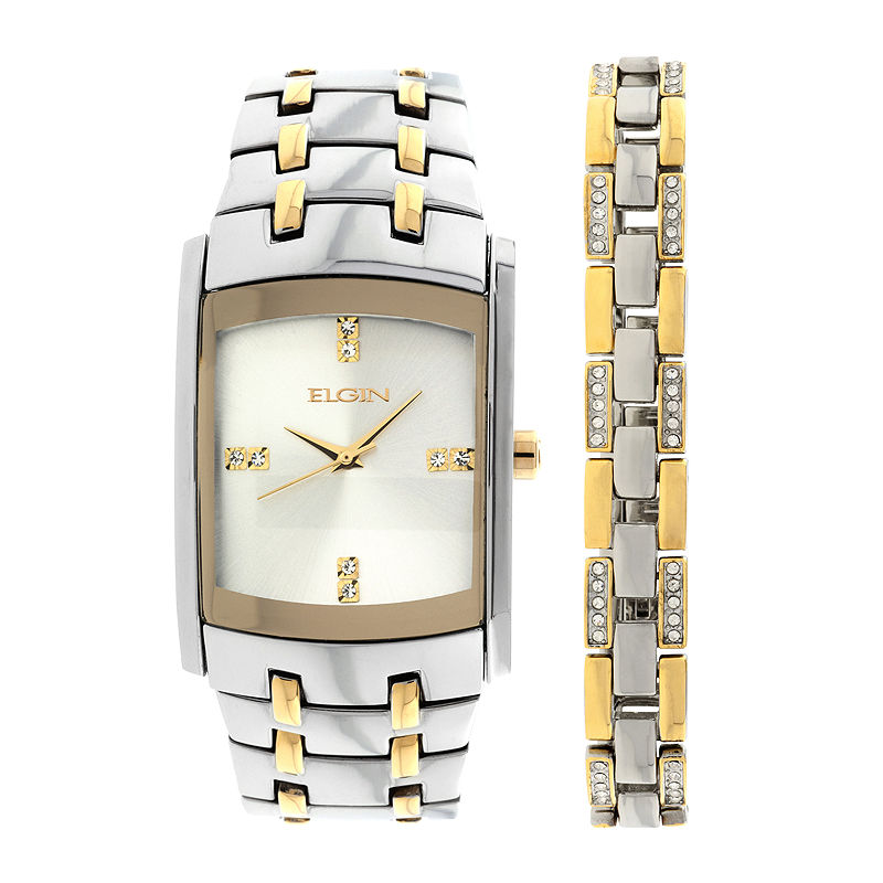 UPC 049353839059 product image for Elgin Mens Two-Tone Crystal Watch and Bracelet | upcitemdb.com