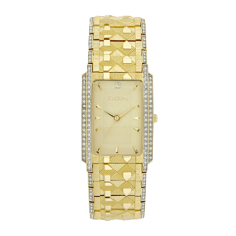 UPC 049353705798 product image for Elgin Mens Gold-Tone & Crystal-Accent Rectangular Watch | upcitemdb.com