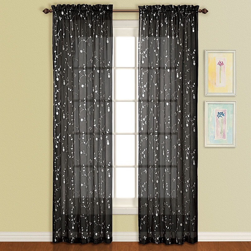 United Curtain Co Savannah Rod-Pocket Curtain Panel, Unitedcurtain Savannah 51X84 Win Panel, Black