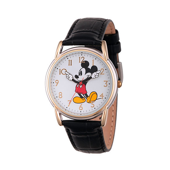 Disney Womens Black And Rose Gold Tone Vintage Mickey Strap Watch W002755