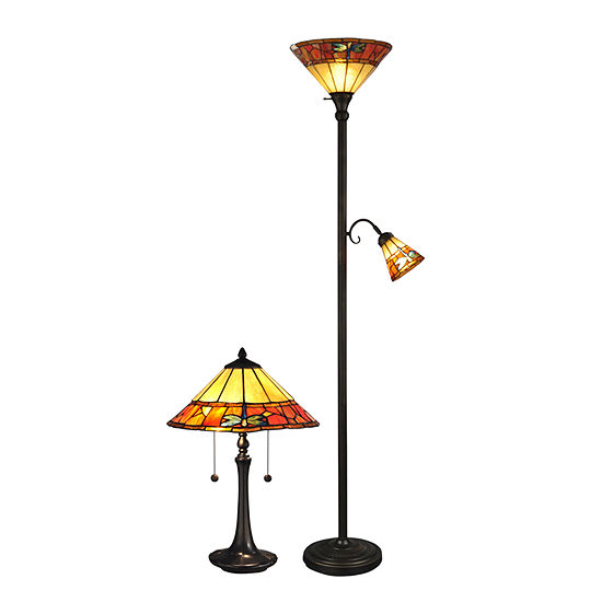 Dale Tiffany 2 Pc Genoa Tiffany Torchiere Table Lamp Set