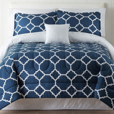 Good Looking home expressions comforter sets Home Expressions Tiles Navy Complete Bedding Set With Sheets Accessories