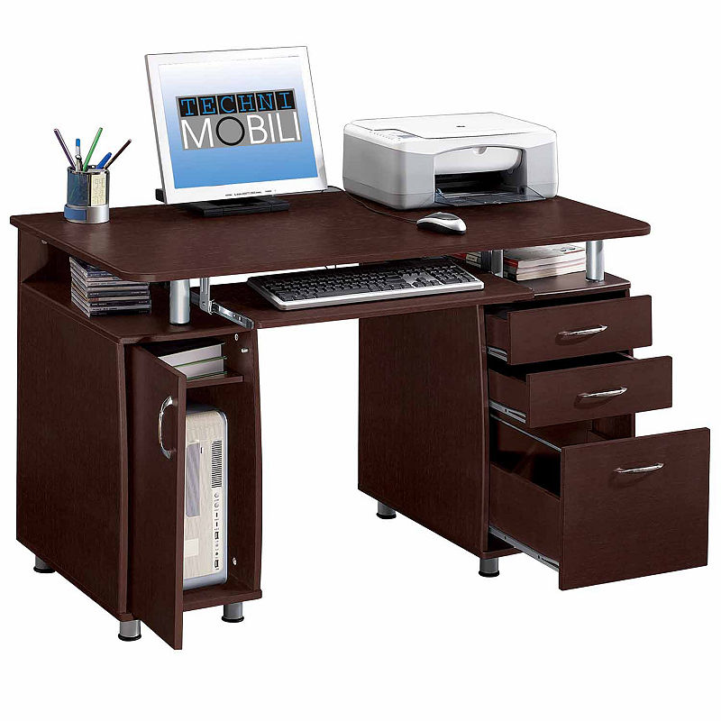 Complete Workstation Computer Desk with Storage Brown - Techni Mobili (incomplete only box 1 of 2)