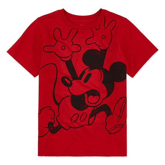 Disney Collection Little & Big Boys Crew Neck Mickey Mouse Short Sleeve Graphic T-Shirt