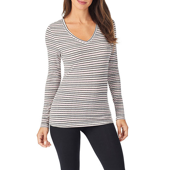 Cuddl Duds Womens Softwear with Stretch Long Sleeve Crew Neck Top Small Grey Print