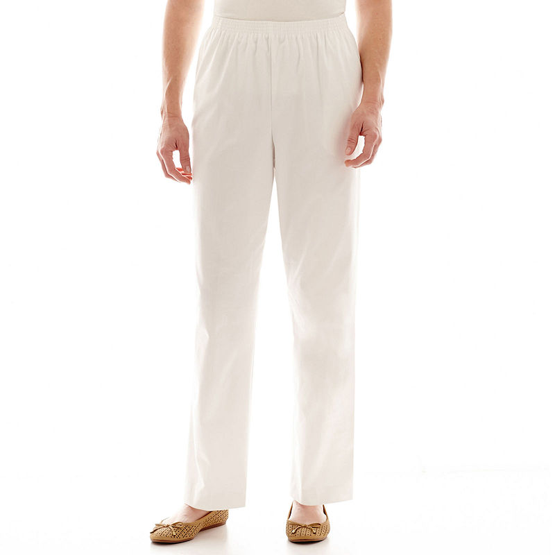 Alfred Dunner Twill Pull-On Pants, Womens, Size 14, White | buystore123.com
