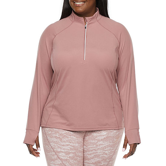 Xersion Womens High Neck Long Sleeve Quarter-Zip Pullover Plus