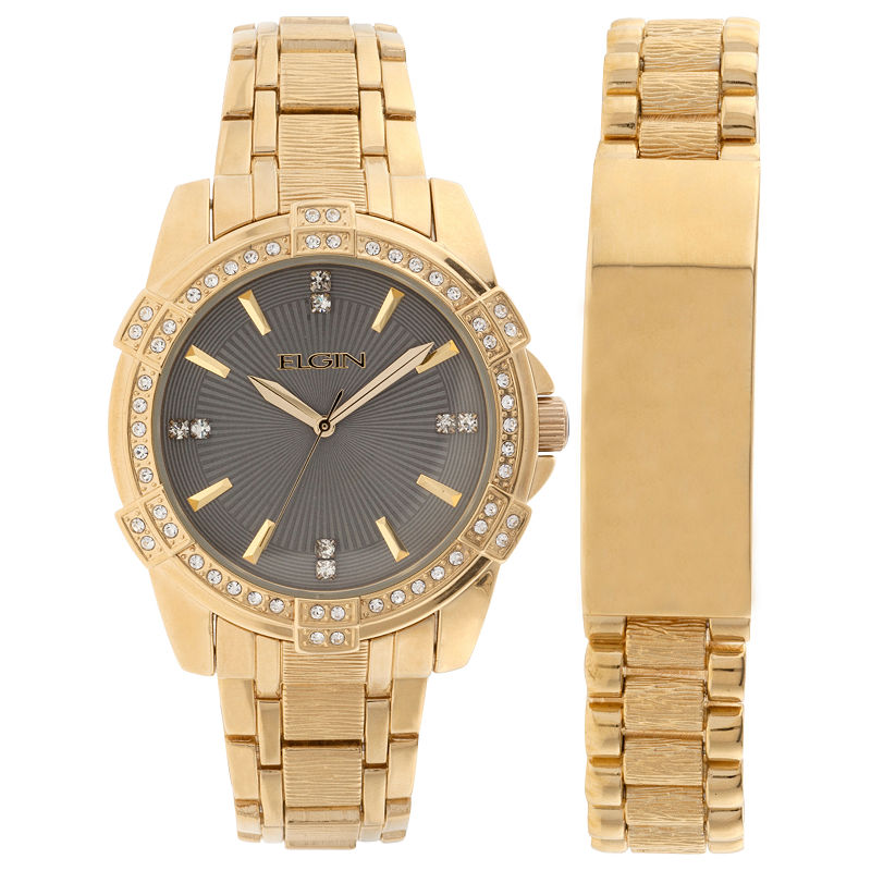 UPC 049353958781 product image for Elgin Mens Gold Tone Id Bracelet Watch Set Fg10009St | upcitemdb.com