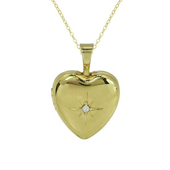 Womens Diamond Accent Genuine White Diamond 10K Gold Heart Locket Necklace