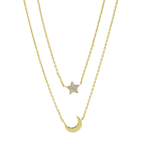 Sparkle Allure You & Me 2-pc. Cubic Zirconia 14K Gold Over Brass 16 Inch Link Moon Star Necklace Set