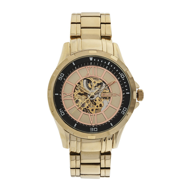 UPC 049353821184 product image for Elgin Mens Gold-Tone Skeleton Watch | upcitemdb.com