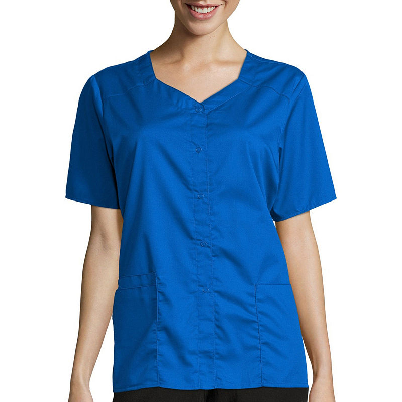 Wonder Wink Wonderwink Wonderwork 200 Womens Short Sleeve Snap Front Top, Size X-Large, Blue