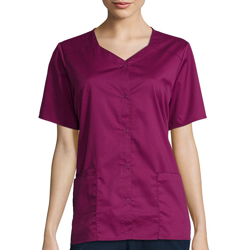 Wonder Wink Wonderwink Wonderwork 200 Womens Short Sleeve Snap Front Top - Plus, Size 3X-Large, Red