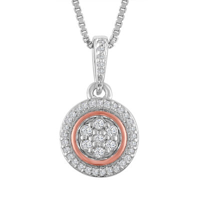 Diamond Blossom Womens 1/10 CT. T.W. Diamond 14K Rose Gold over Silver Pendant Necklace
