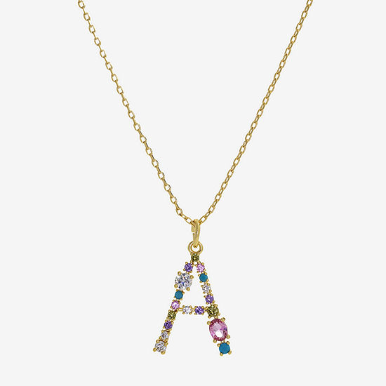 Sparkle Allure Initial Cubic Zirconia 14K Gold Over Brass 16 Inch Link Pendant Necklace