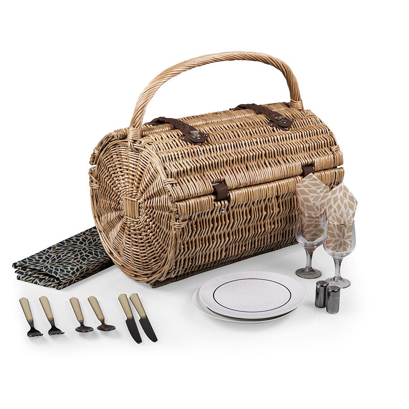 Picnic Time Barrel Picnic Basket - Dahlia Collection, Black