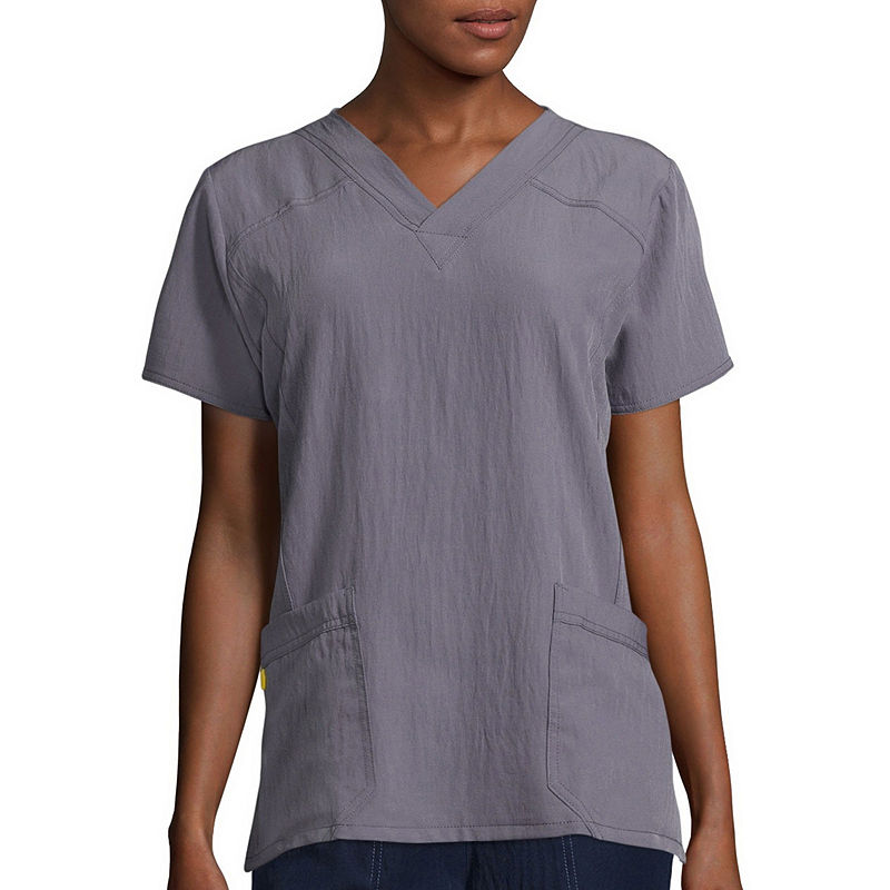 Wonder Wink Wonderwink Four-Stretch 6214 Womens Short-Sleeve Sporty V-Neck Top - Plus, Size 2X-Large, Gray