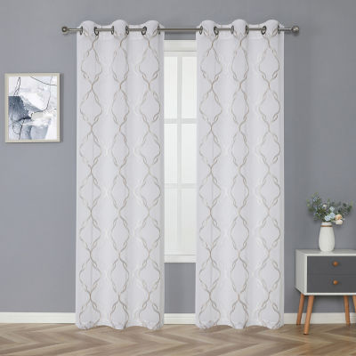 Regal Home Spiral Sheer Grommet Top Set, White And Silver Curtains