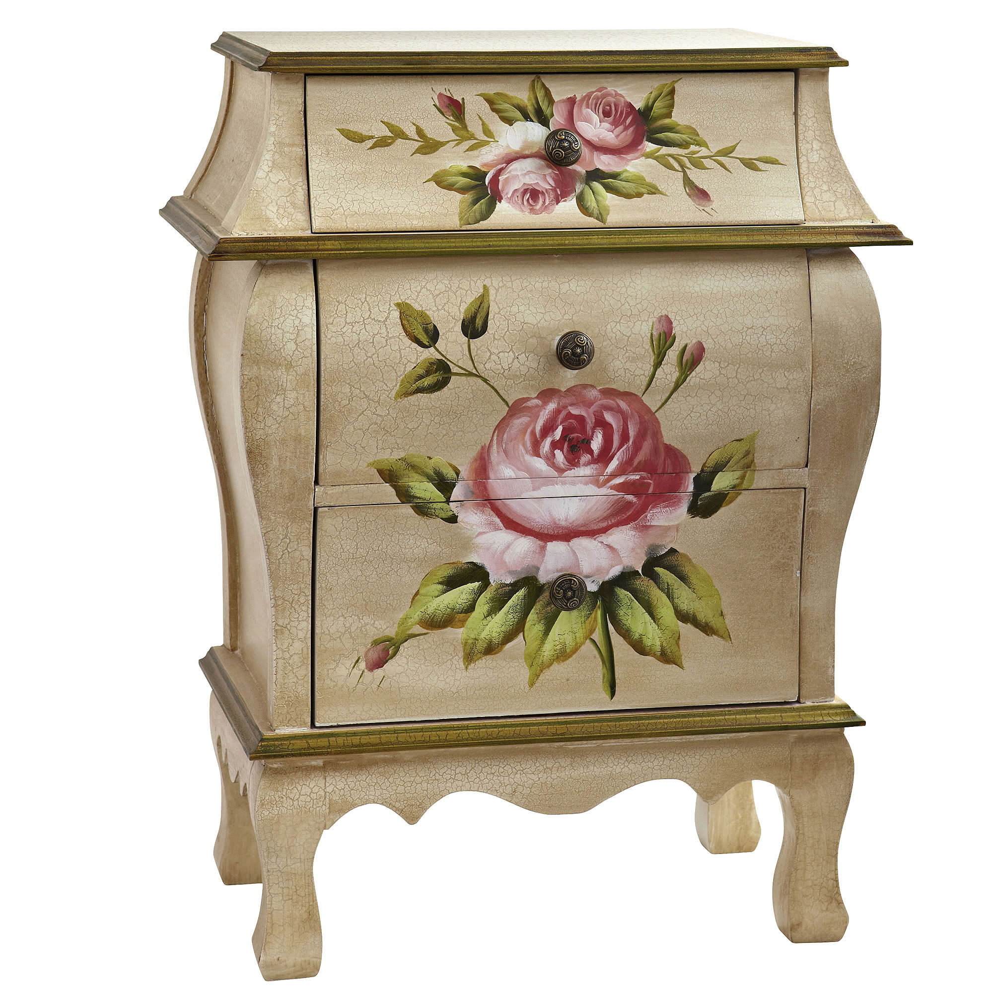 Nearly Natural Antique Night Stand With Floral Art