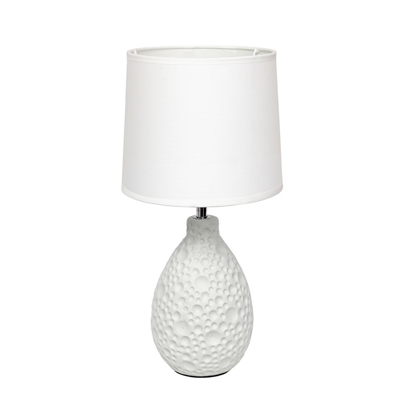 Simple Designs LT2003-WHT Texturized Ceramic Oval Table Lamp, White