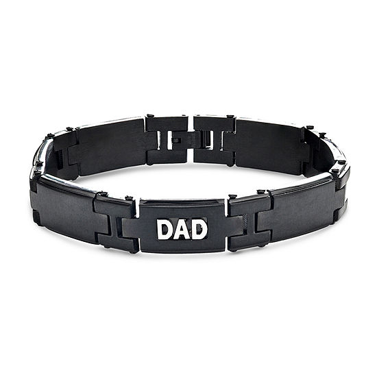 9 Inch "Dad" Solid Black Link Bracelet