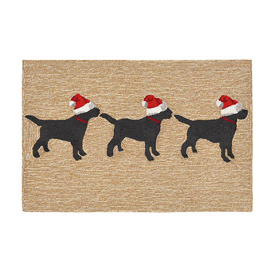 Liora Manne Frontporch 3 Dogs Christmas Hand Tufted Washable Indoor Outdoor Rectangular Accent Rug