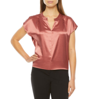 liz claiborne womens split crew neck short sleeve blouse